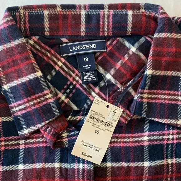 Lands end women’s flannel long sleeve button down shirt XL NWT - Picture 2 of 3